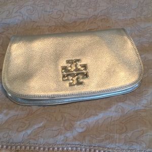 Tory Burch gold metallic clutch